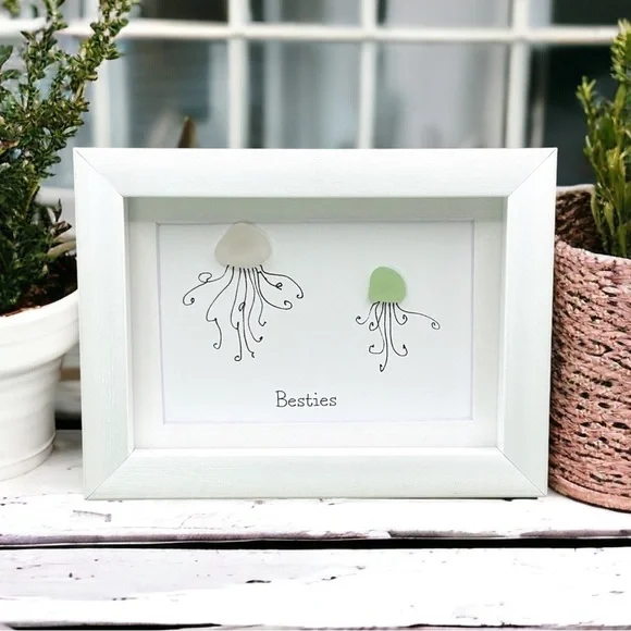 Sea Glass Art Sister Best Friend Present| Friendship Seaglass Jellyfish Decor - Picture 3 of 4